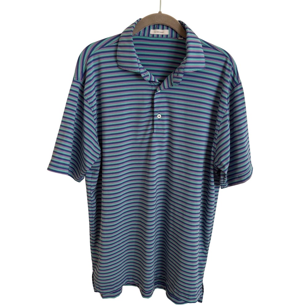 Oliver Ridley Mens Medium Striped‎ Performance Golf Polo Shirt Purple Teal Green
